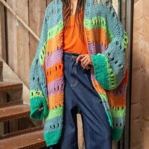 Gold & Silver Paris Watermelon Chunky Knit Oversize Cardigan